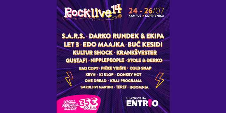 Koprivnički RockLive objavio kompletan lineup, festival predvode Rundek, SARS, Let 3 i Buč Kesidi