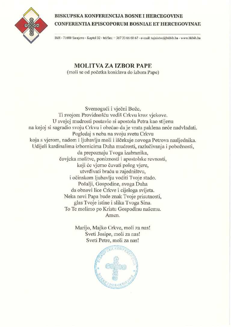 Molitva za izbor novog pape
